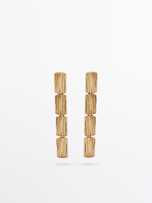 Pendientes largos textura baño oro - DORADO
