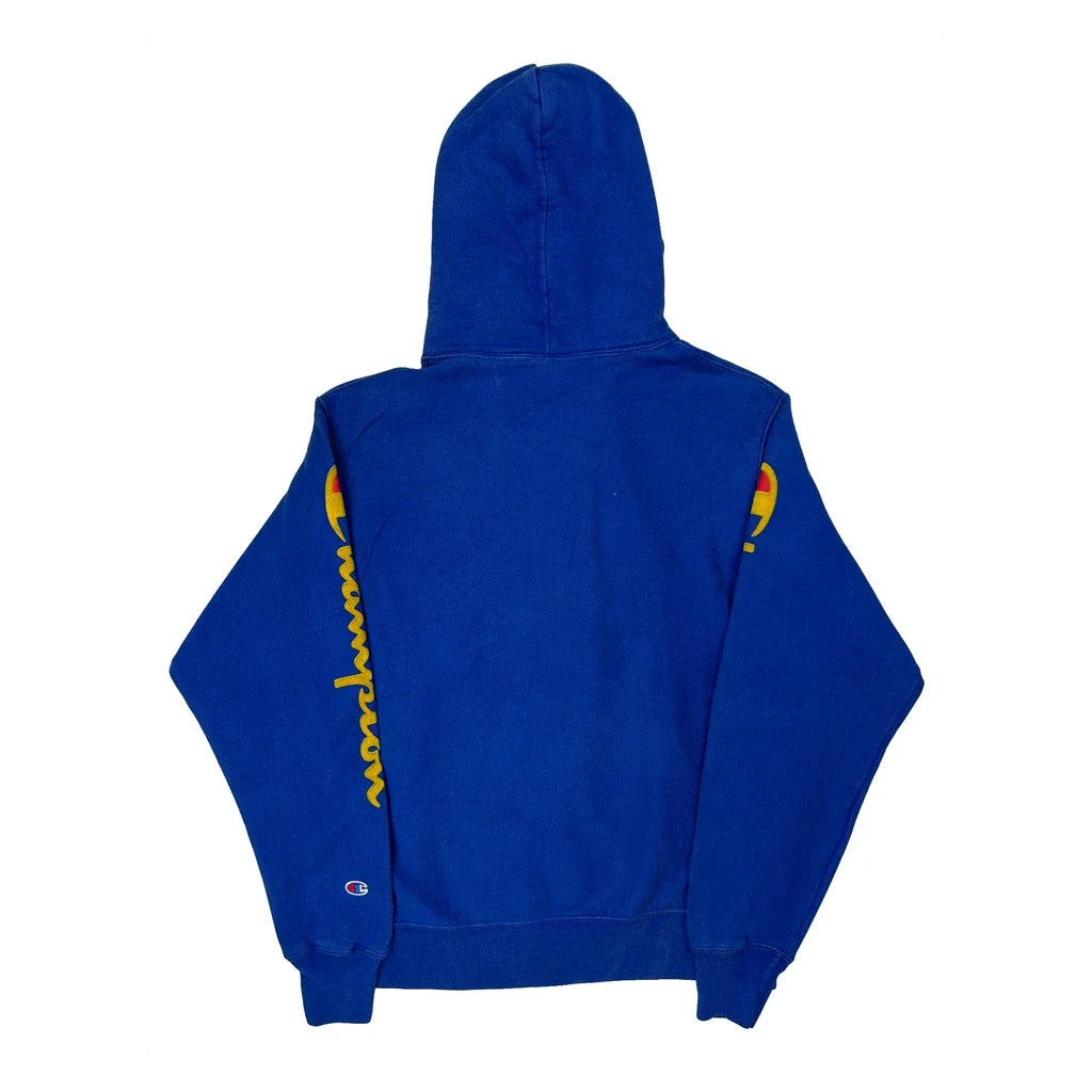 Reverse Weave Champion Spellout Hoodie - Medium Blue Cotton
