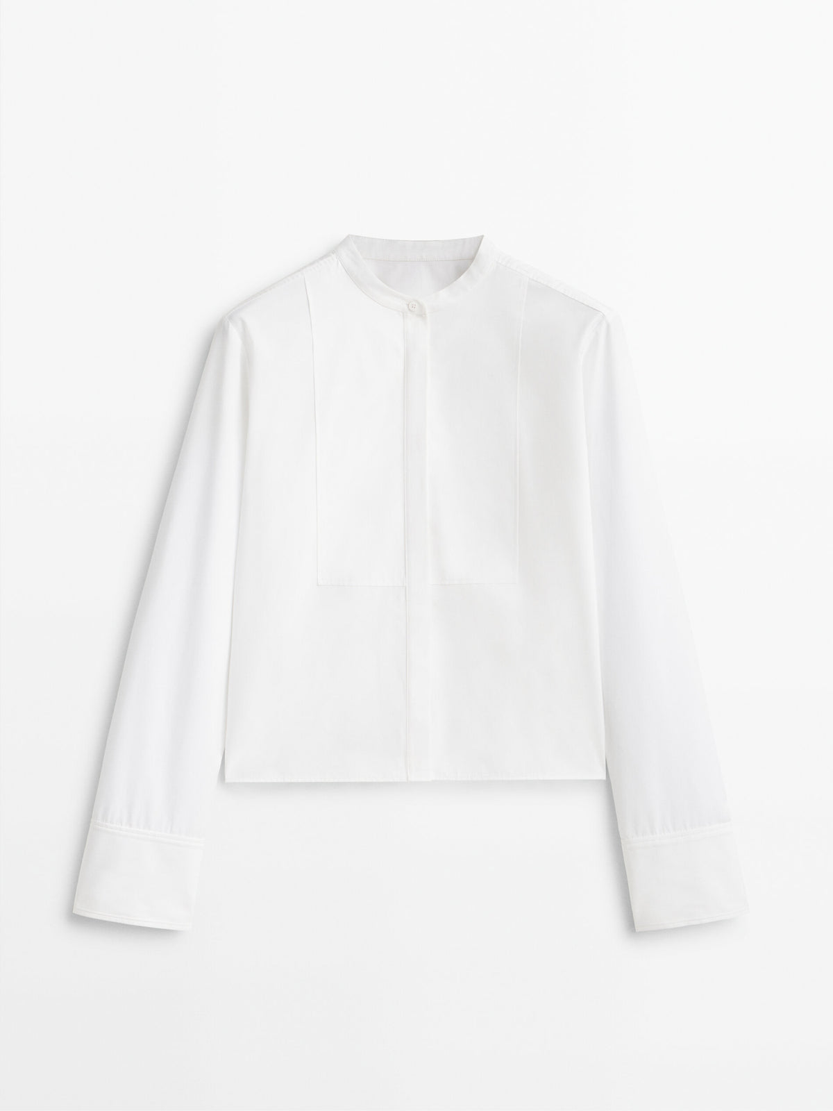 Camisa popelín cuello mao pechera - BLANCO