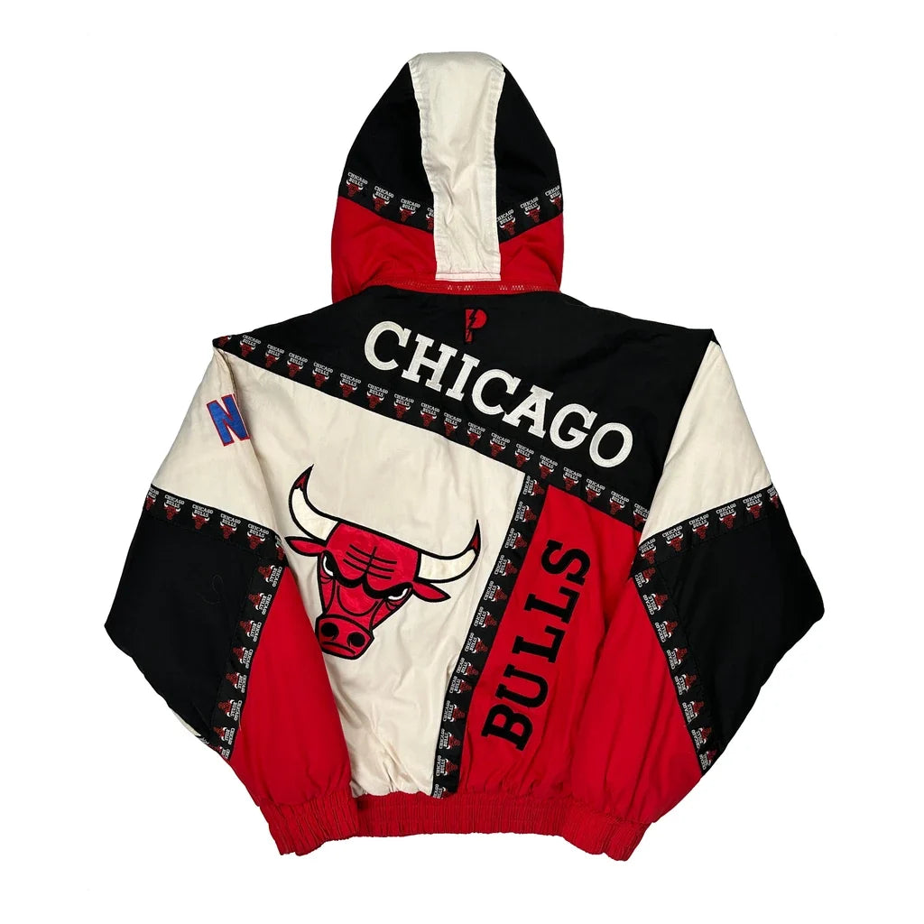 90S Chicago Bulls Pro Player Nba Hooded Graphic Jacket - Large Multicoloured Polyester