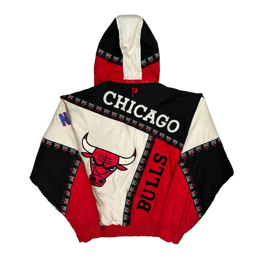 90S Chicago Bulls Pro Player Nba Hooded Graphic Jacket - Large Multicoloured Polyester