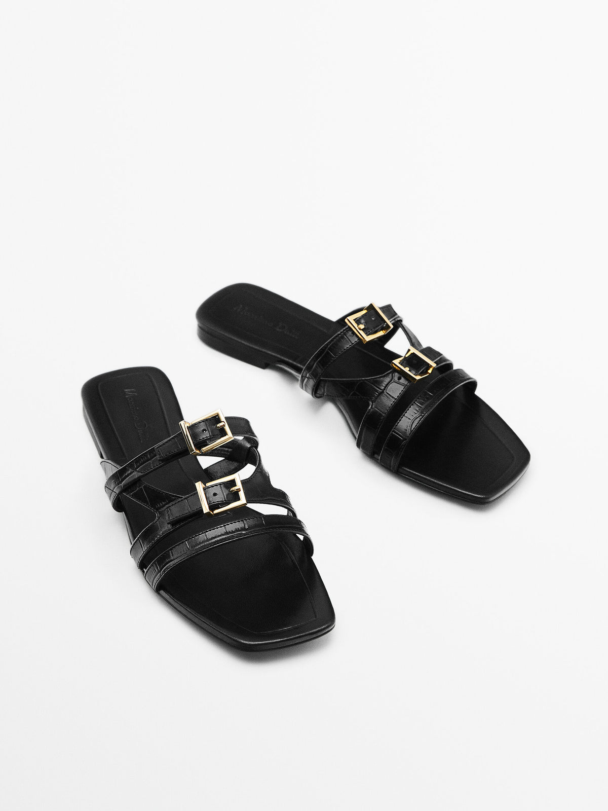 Sandalia plana piel multi tiras - NEGRO