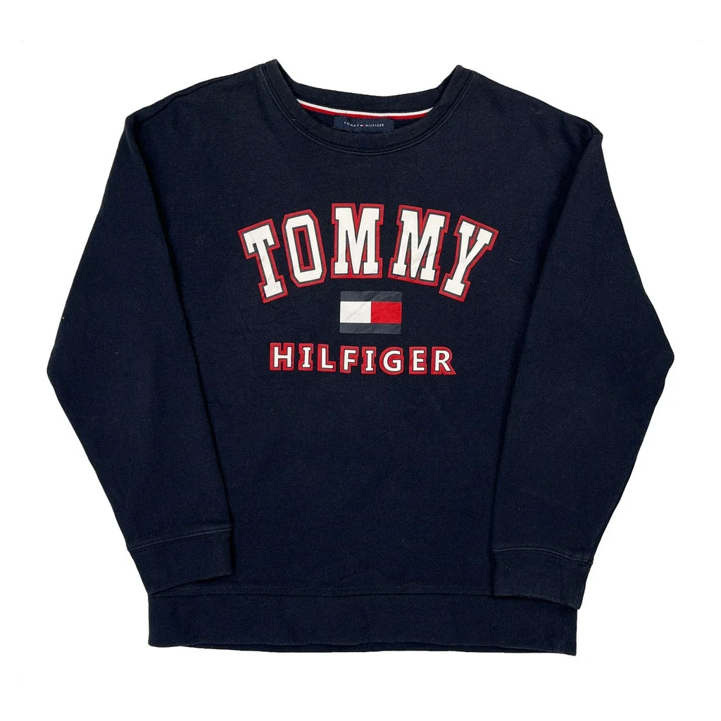 Tommy Hilfiger Spellout Sweatshirt - Small Navy Cotton