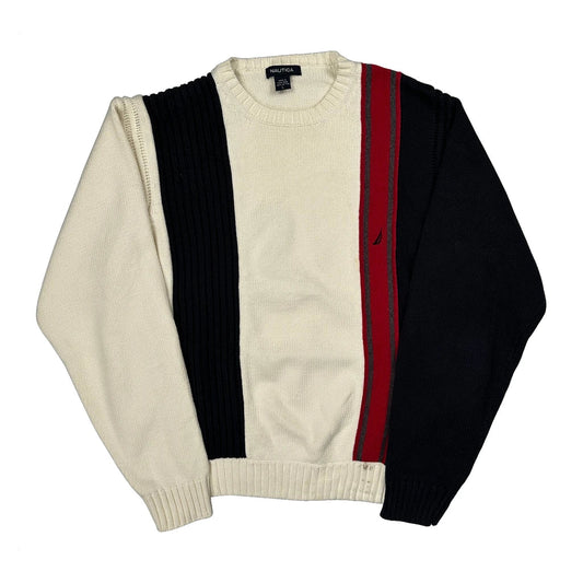 Nautica Striped Sweater - Large Black Cotton