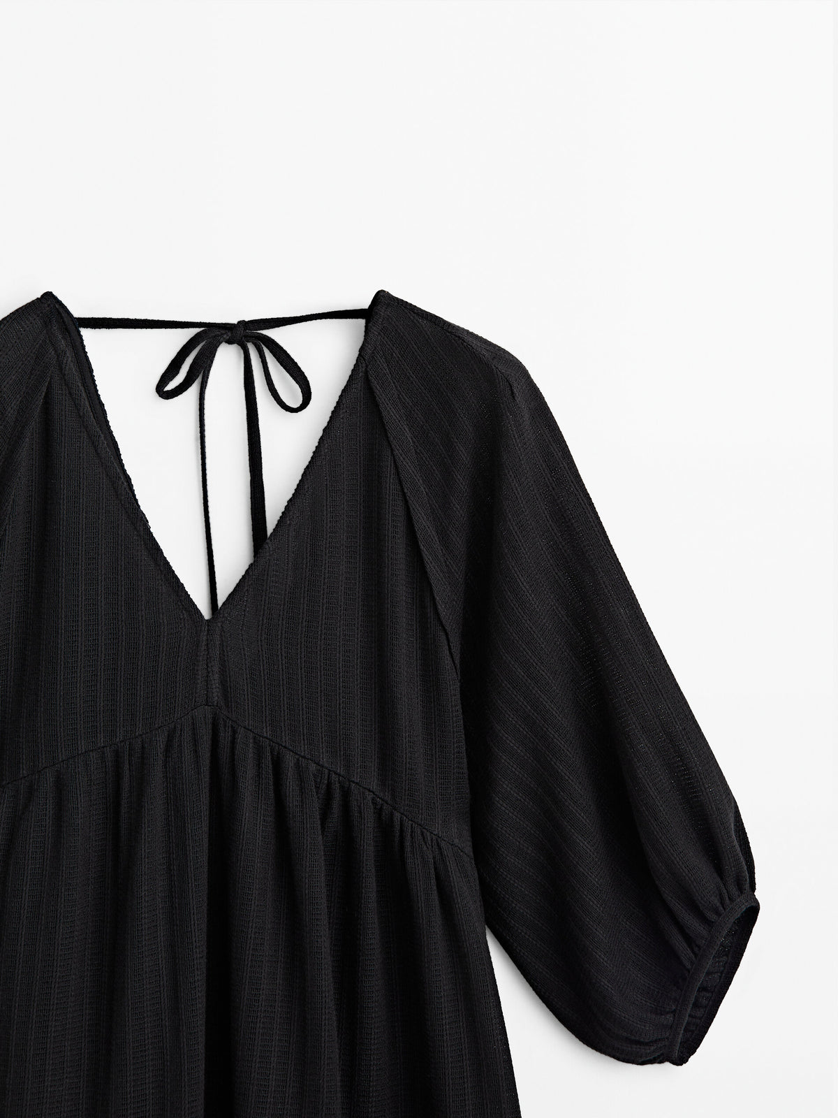 Vestido midi estructura manga abullonada - NEGRO