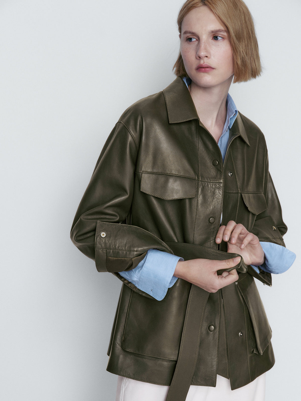 Chaqueta piel napa bolsillos - VERDE