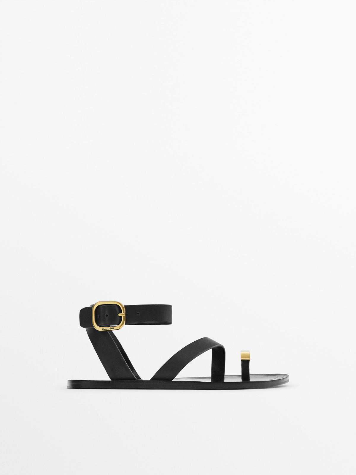 Sandalia plana piel pieza metalizada - NEGRO