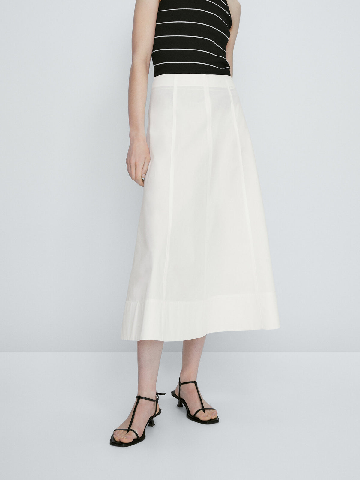 Falda midi popelín - BLANCO