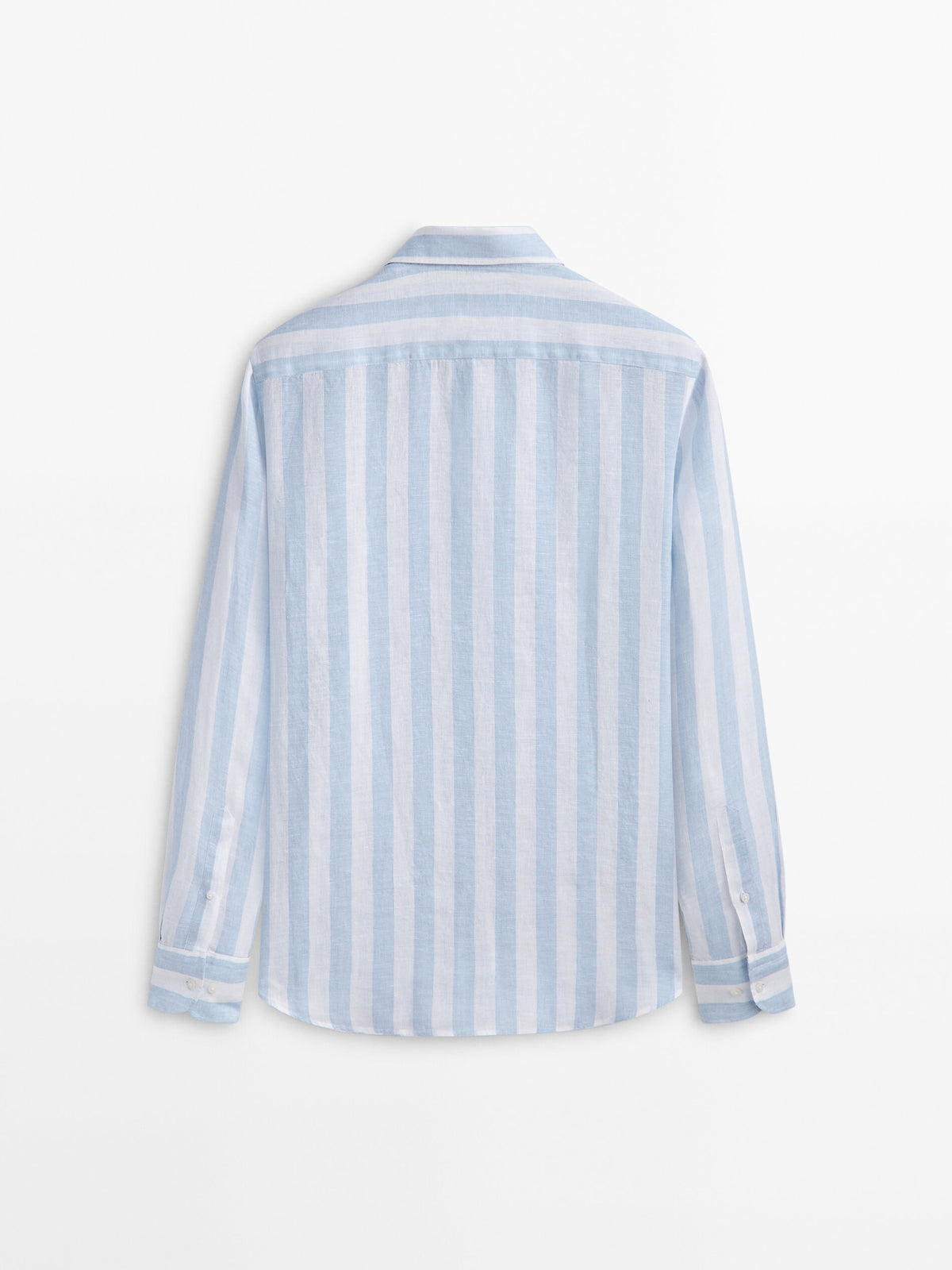 Camisa rayas anchas 100% lino slim fit - CELESTE