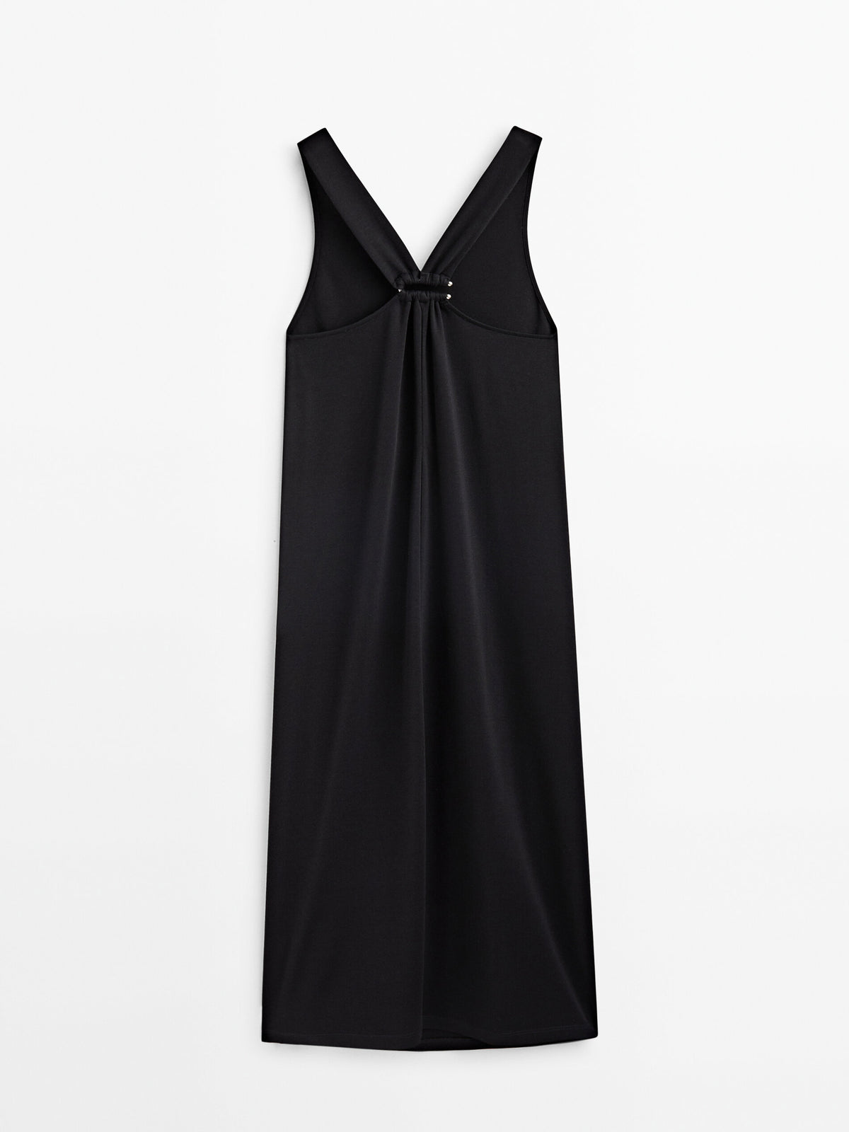 Vestido midi detalle pieza frunce espalda - NEGRO