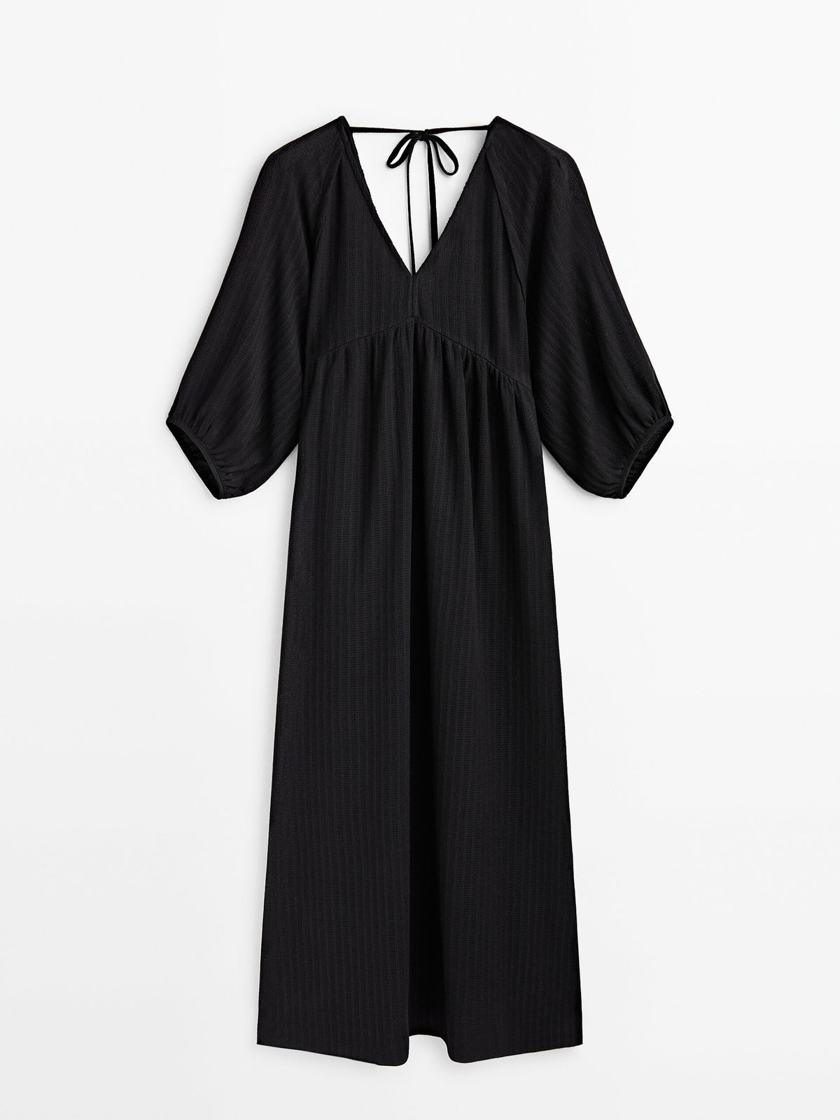 Vestido midi estructura manga abullonada - NEGRO