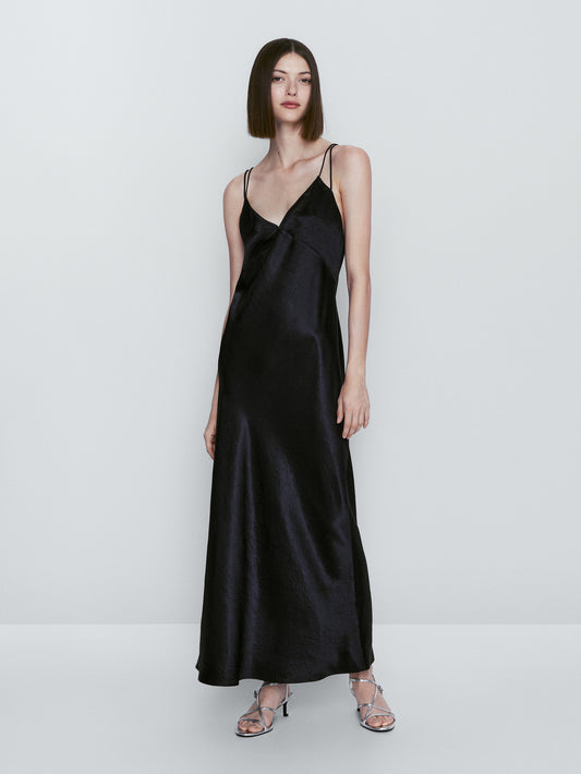 Vestido lencero satinado - Azul Oscuro