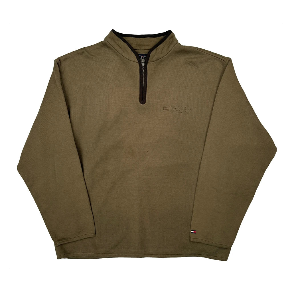 Tommy Hilfiger 1/4 Zip - Large Green Cotton Blend