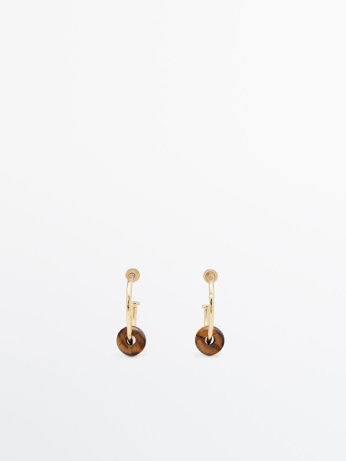 Pendientes aros textura piedra marrón baño oro - DORADO