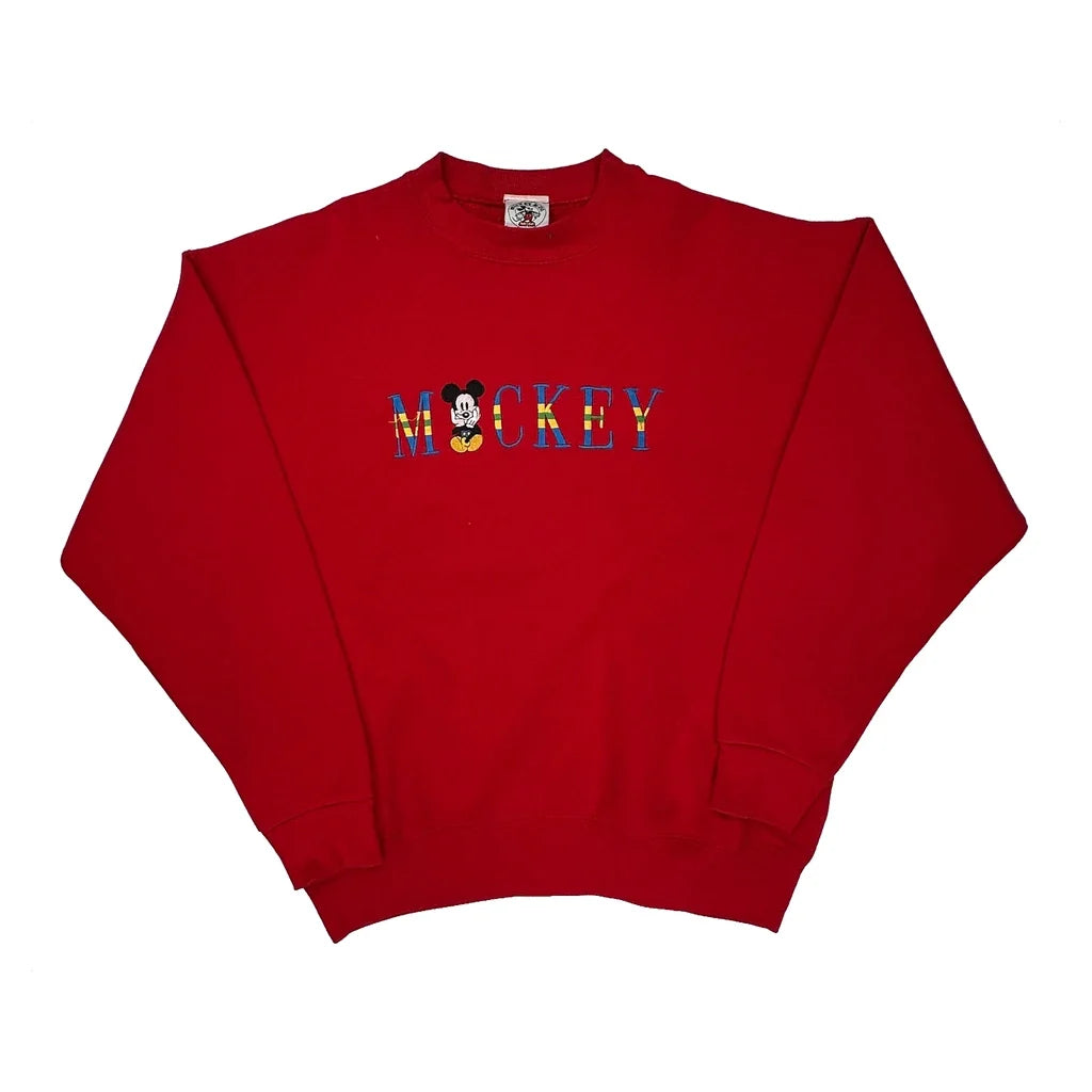 Mickey Mouse Disney Graphic Sweatshirt - Large Red Cotton Blend