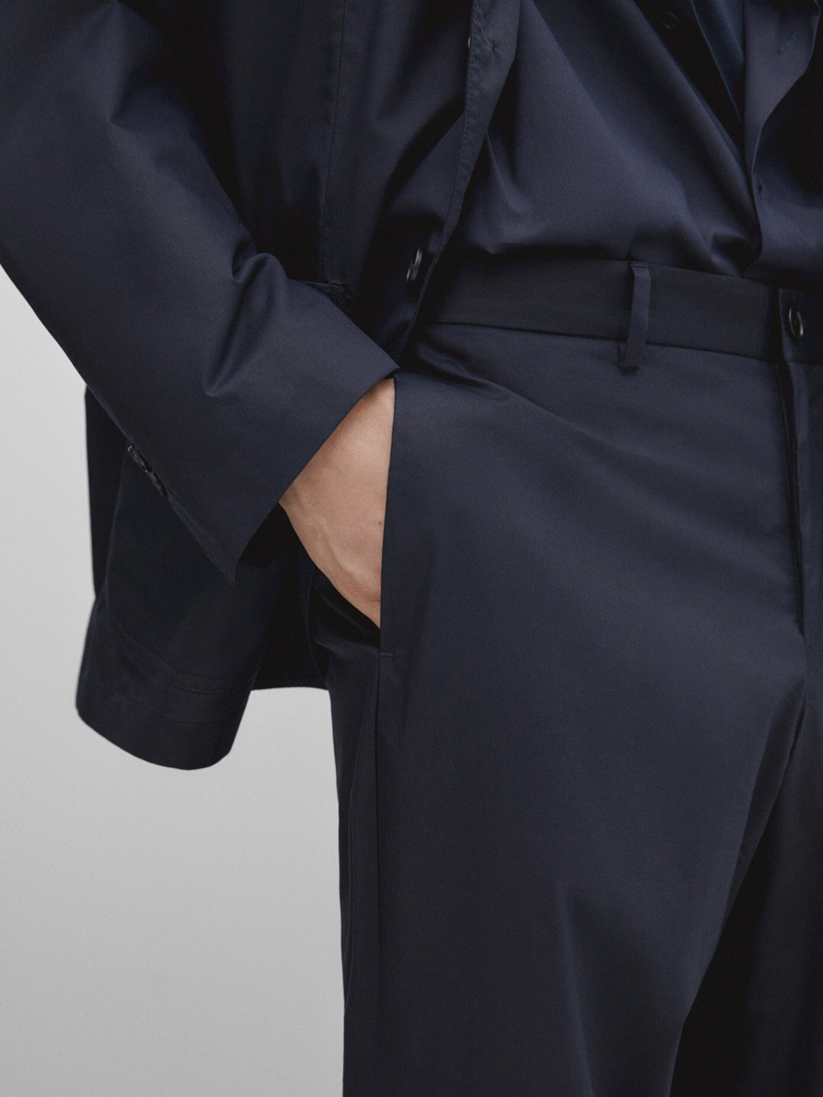Pantalón traje popelín -Studio - AZUL MARINO