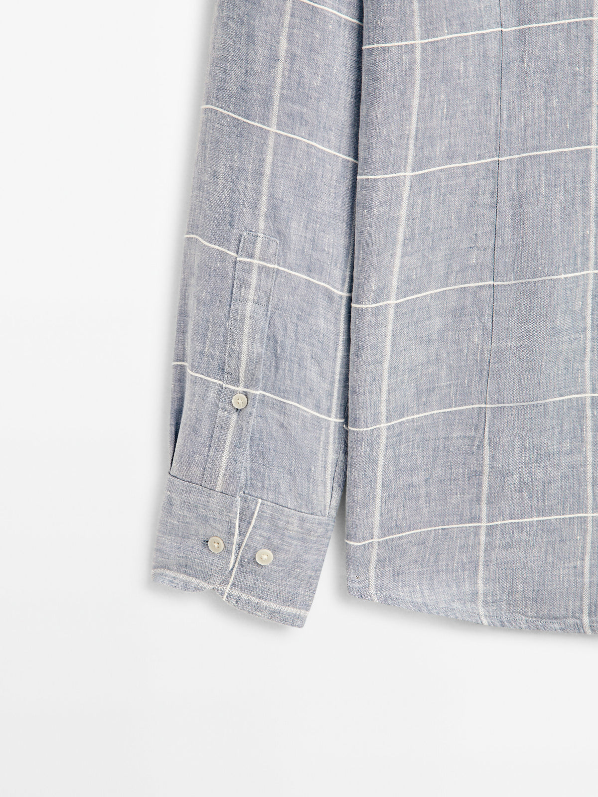 Camisa cuadros mezcla lino slim fit - CELESTE