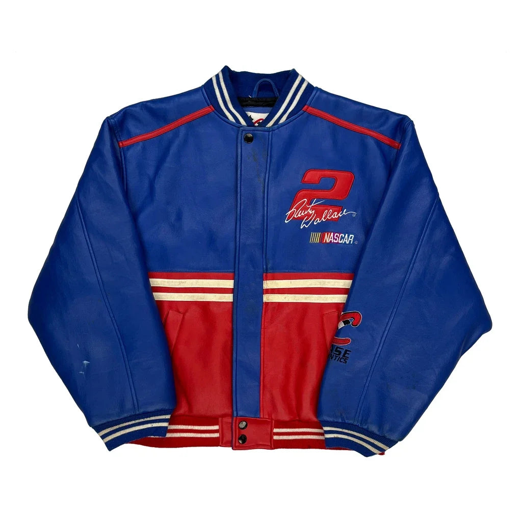 Rusty Wallace Chase Authentics Nascar Leather Jacket - Medium Blue Polyurethane