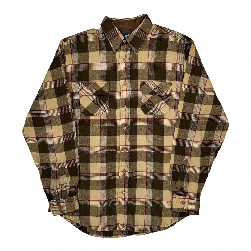 Sears Checked Flannel Shirt - Large Brown Cotton