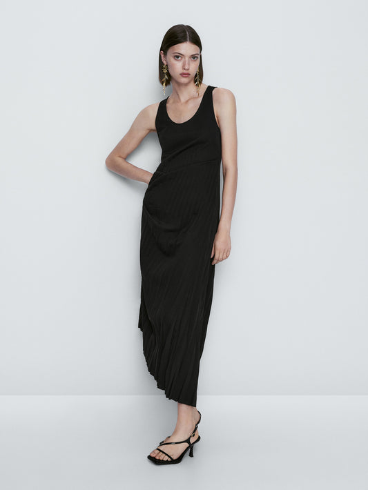 Vestido plisado negro - NEGRO