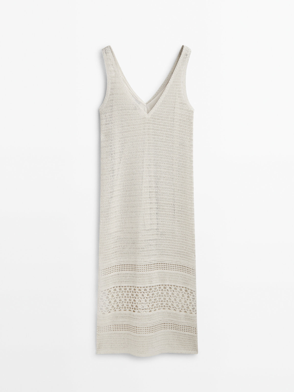 Vestido midi crochet escote pico - CRUDO