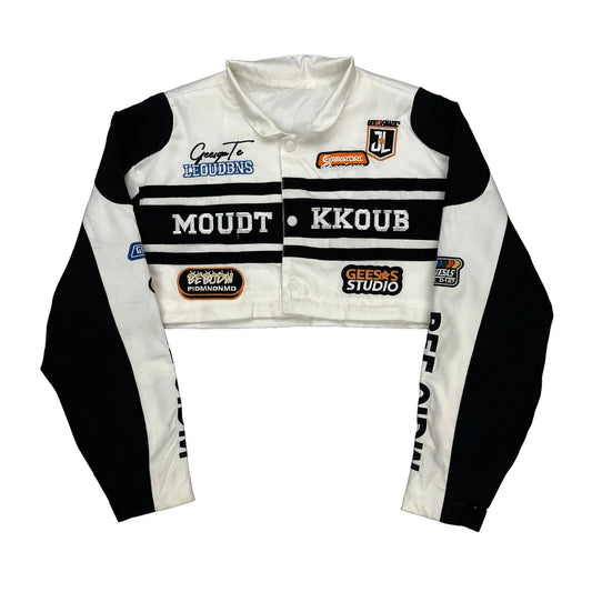 Moudt Kkoub Nascar Graphic Cropped Jacket - XL Black Polyester