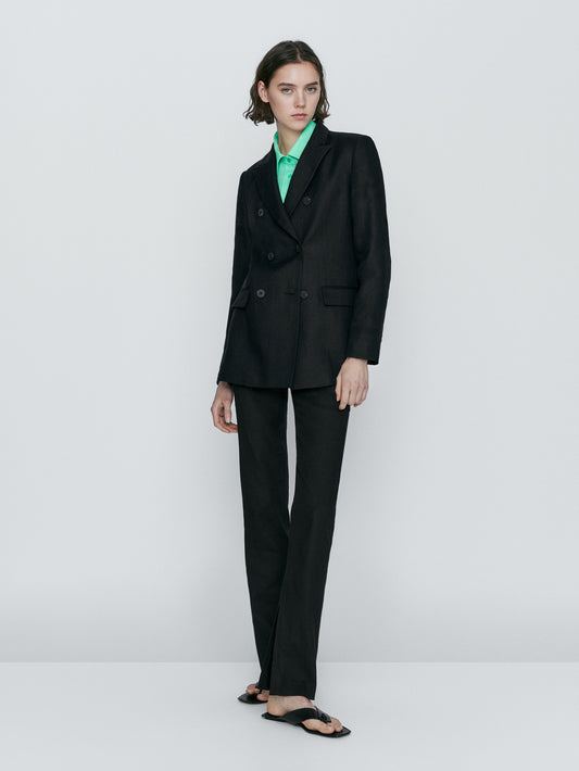 Americana traje mezcla lino stretch - NEGRO