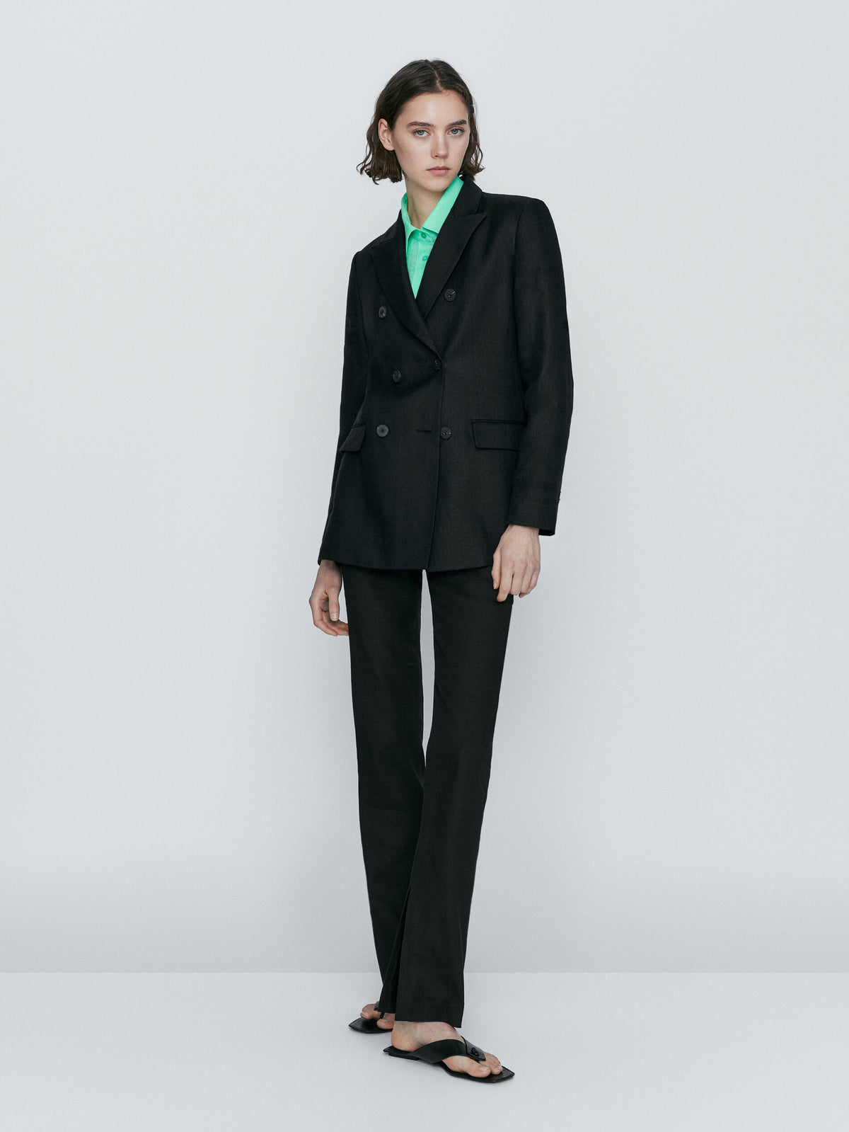 Americana traje mezcla lino stretch - NEGRO