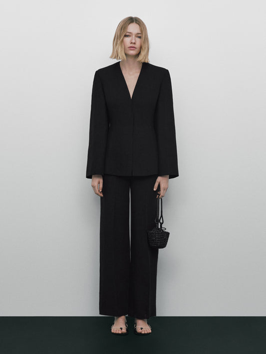 Pantalón traje lino costuras Limited edition - NEGRO
