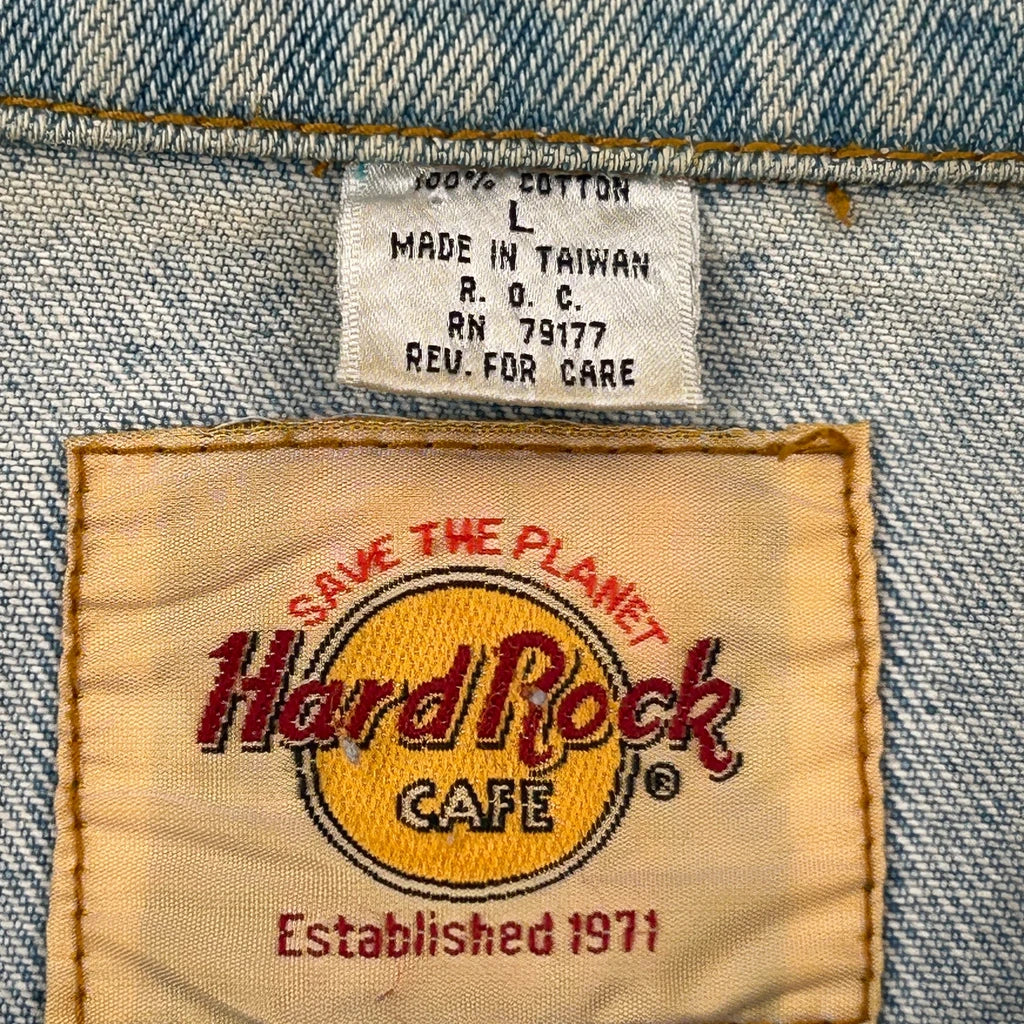 Hard Rock Cafe Graphic Denim Jacket - Large Blue Cotton
