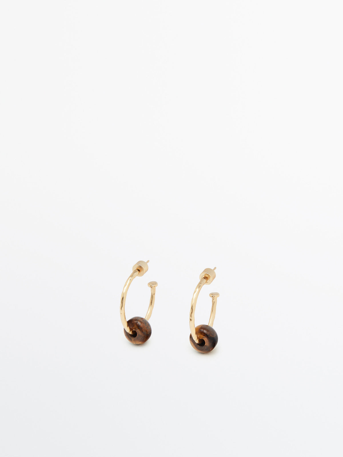 Pendientes aros textura piedra marrón baño oro - DORADO