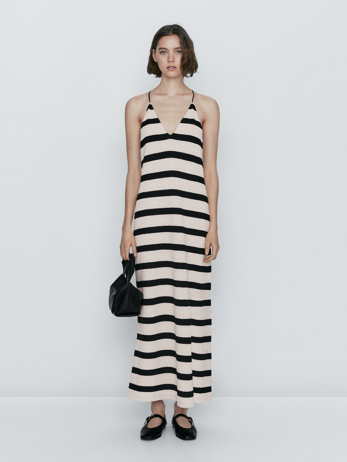 Vestido rayas mezcla algodón tirantes - CRUDO