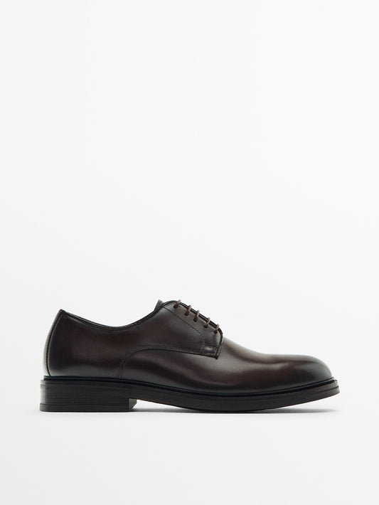 Zapato derby piel marrón - MARRÓN
