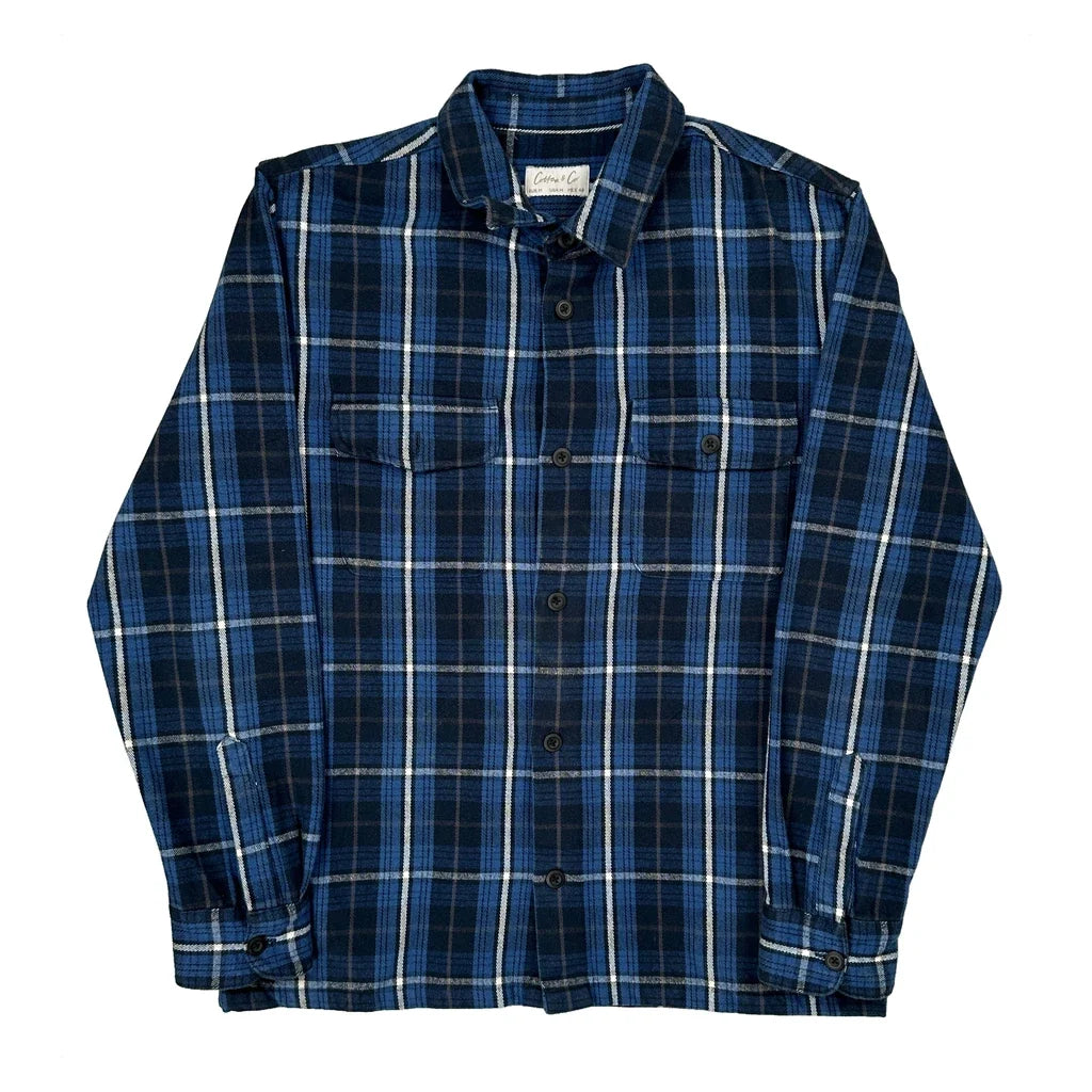 Cotton & Co Checked Flannel Shirt - Medium Blue Cotton