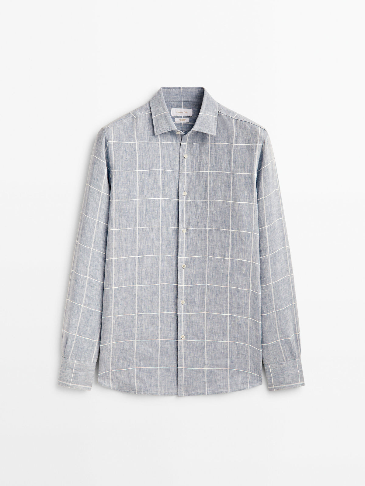 Camisa cuadros mezcla lino slim fit - CELESTE