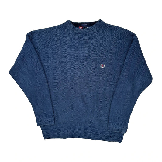 Chaps Ralph Lauren Hand Framed Herringbone Sweater - Small Blue Cotton