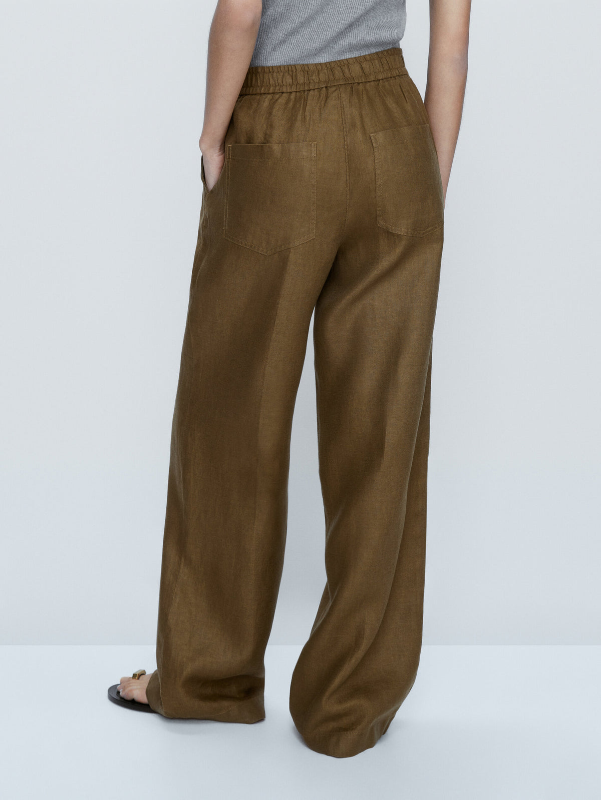 Pantalón lino pinzas jogging fit - KAKI
