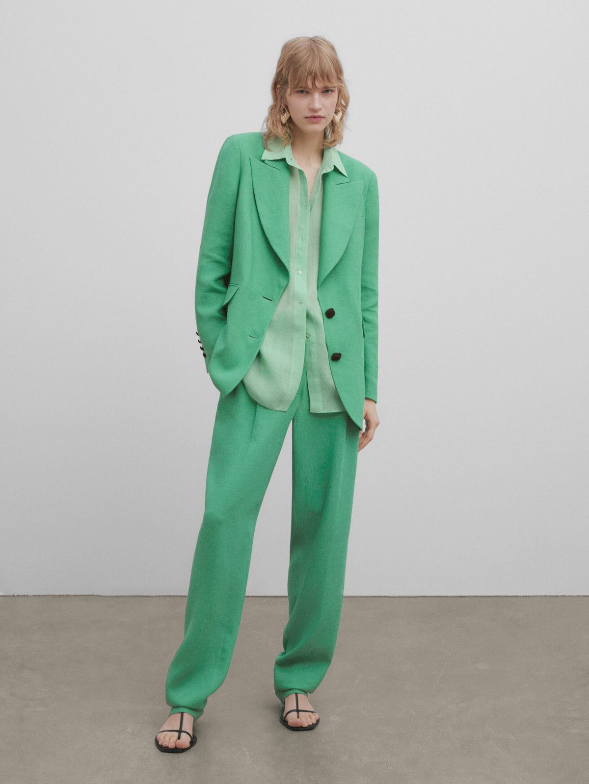 Pantalón traje mezcla lino -Studio - VERDE