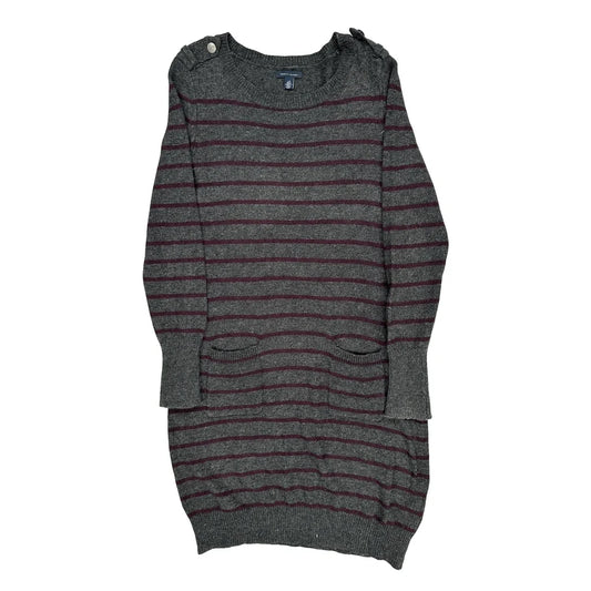 Tommy Hilfiger Striped Sweater - Large Gray Wool Blend