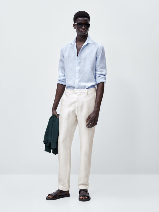 Camisa micro rayas lino slim fit - CELESTE