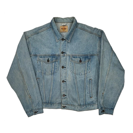 Hard Rock Cafe Graphic Denim Jacket - Large Blue Cotton