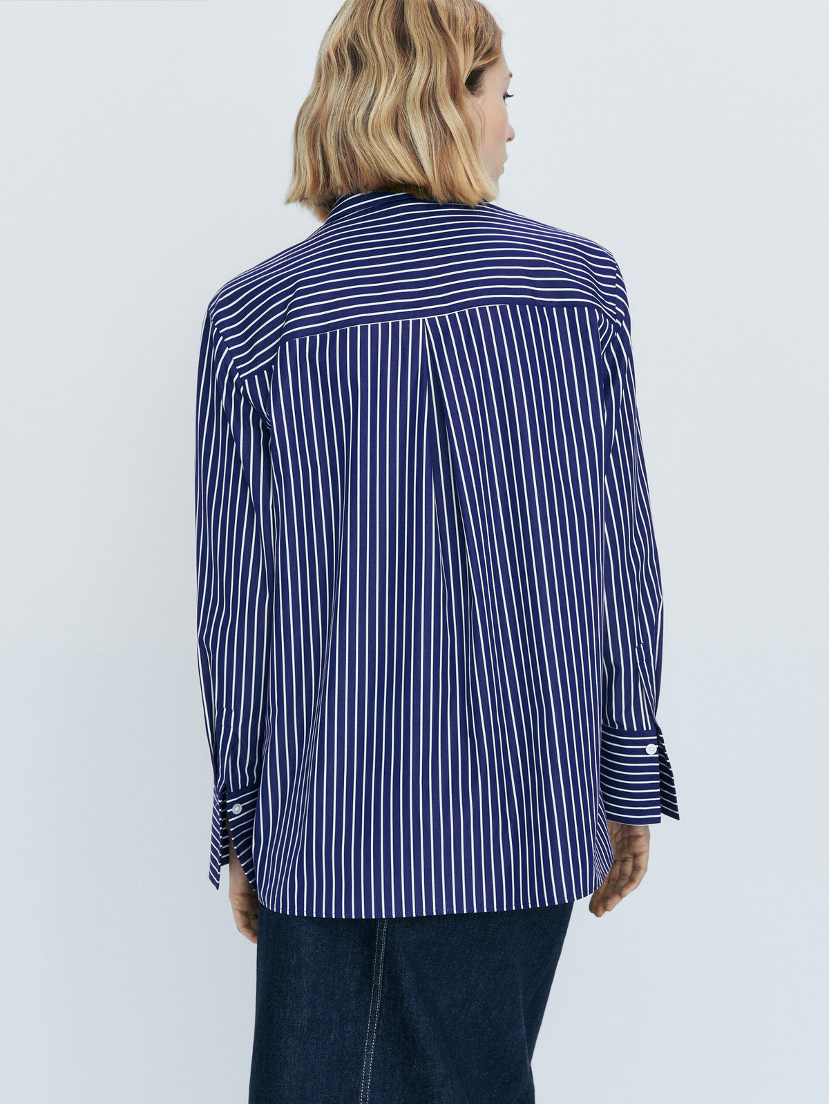 Camisa popelín algodón rayas - AZUL MARINO