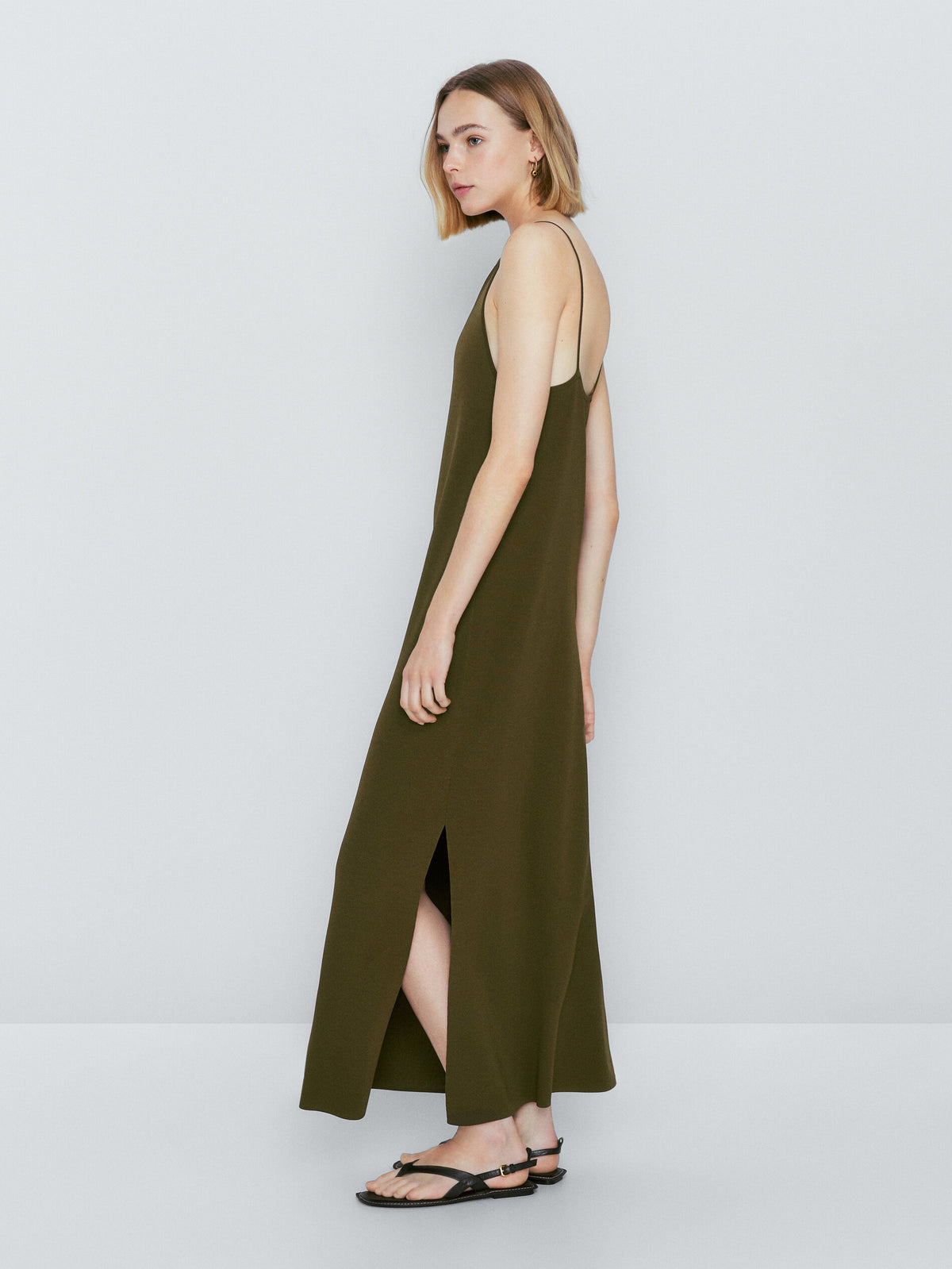Vestido punto tirantes escote cuadrado - KAKI OSCURO