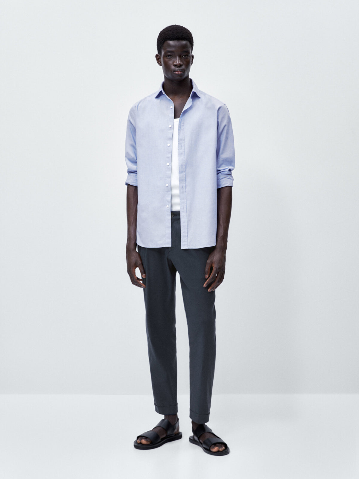 Camisa algodón fil a fil slim fit - CELESTE