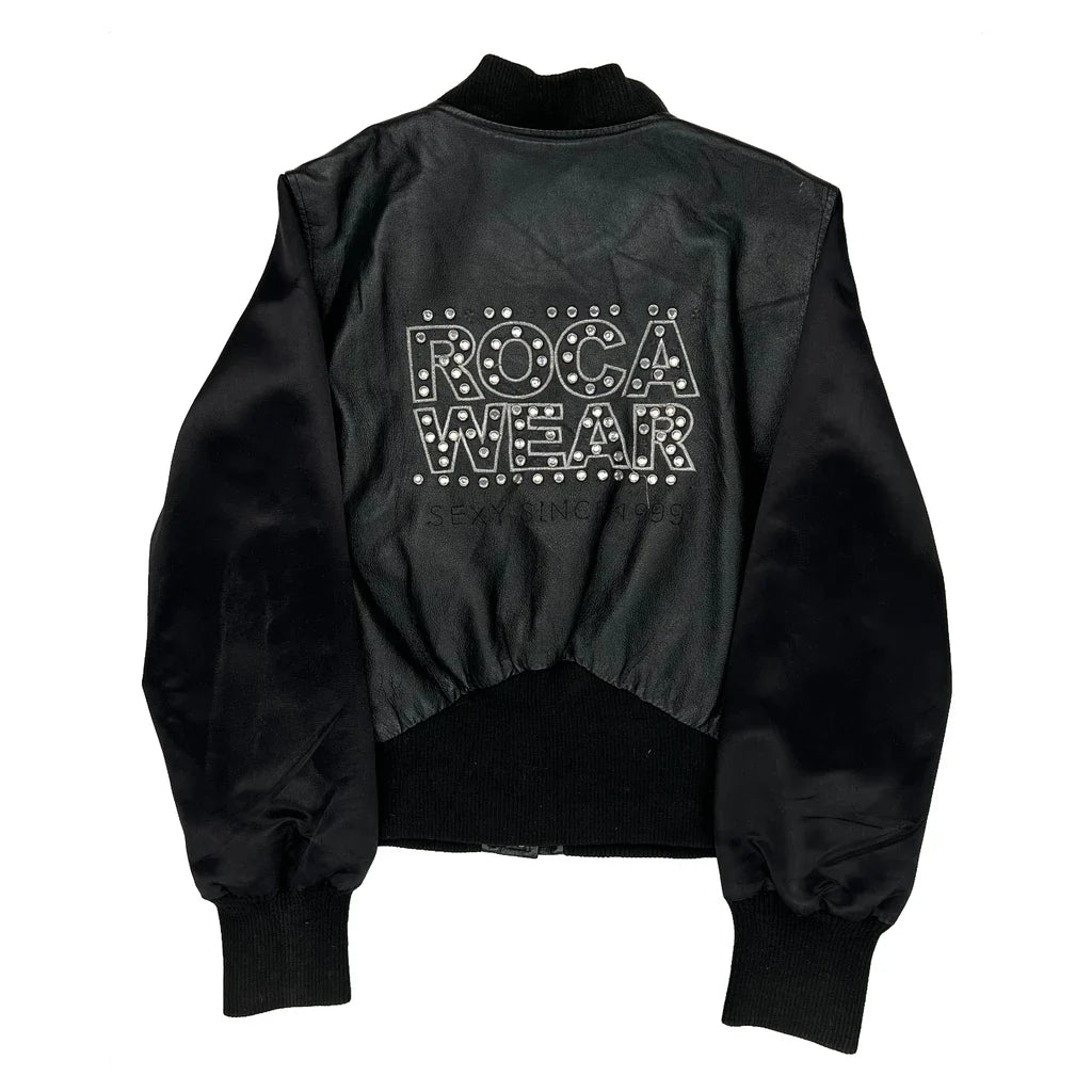 Rocawear Studded Bomber Jacket - Large Black Polyester