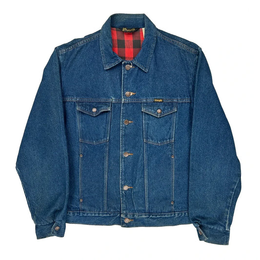 1980s Wrangler Checked Denim Jacket - Large Blue Cotton