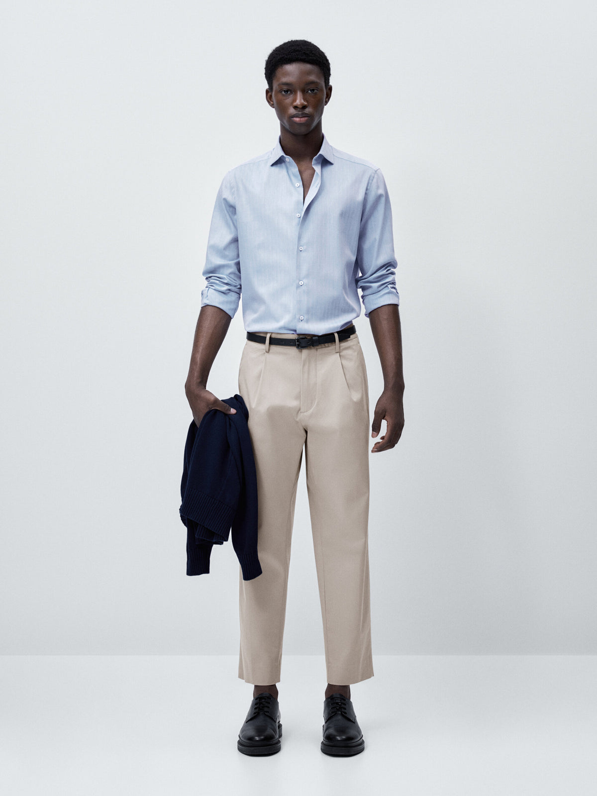 Camisa espiga algodón regular fit - CELESTE
