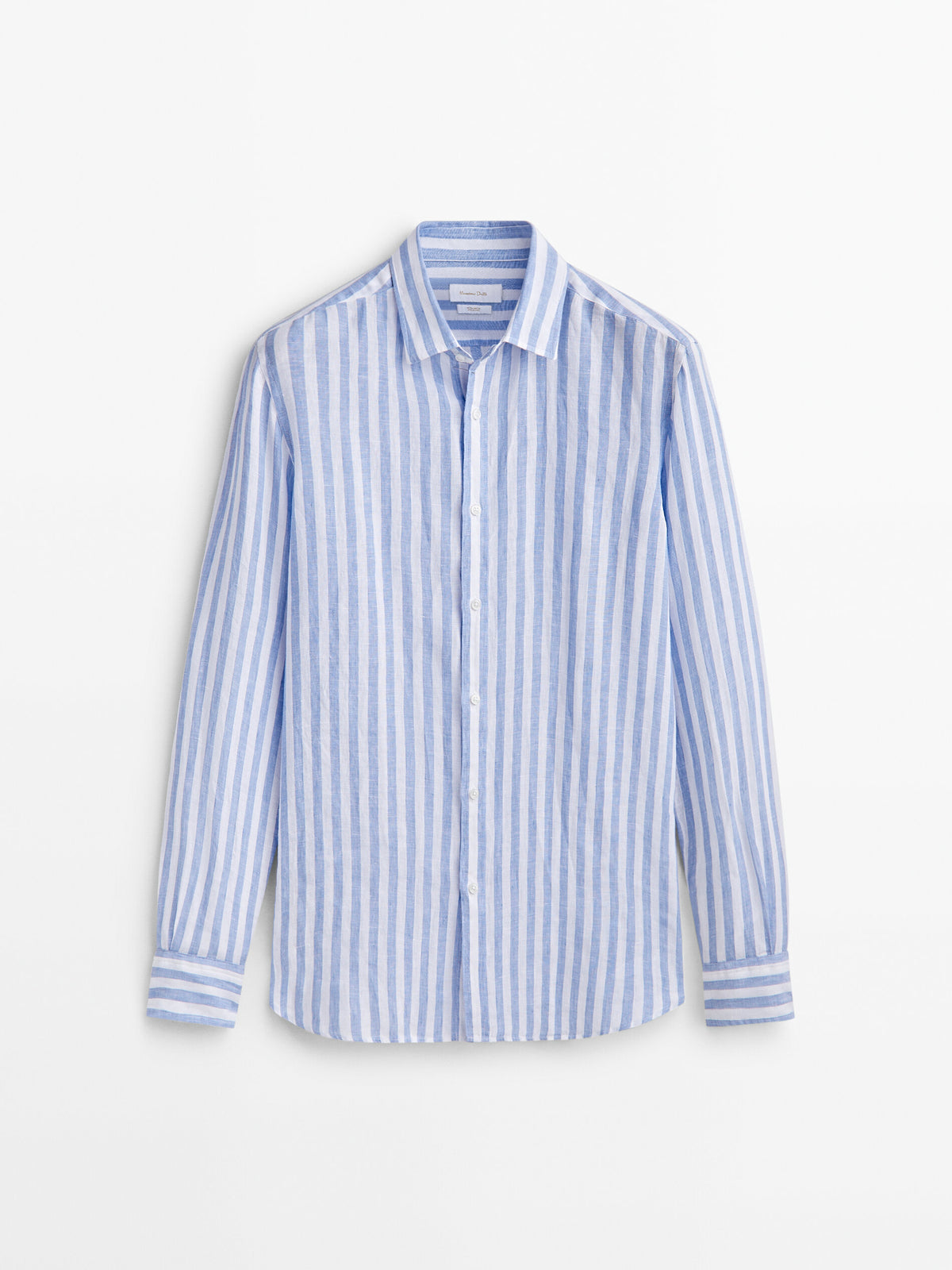 Camisa rayas anchas 100% lino slim fit - CELESTE
