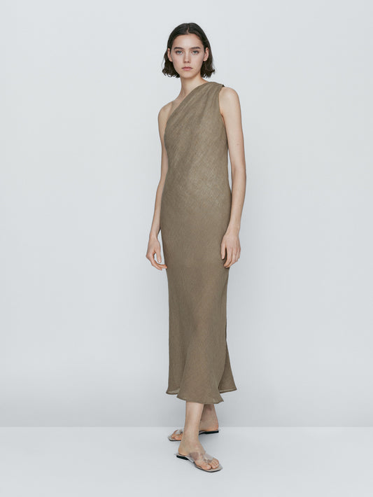 Vestido asimétrico gofrado - Piedra