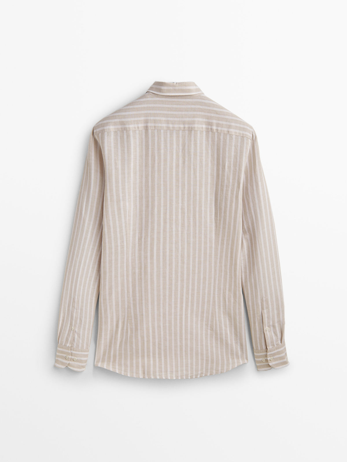 Camisa rayas con lino y algodón slim fit - BEIGE